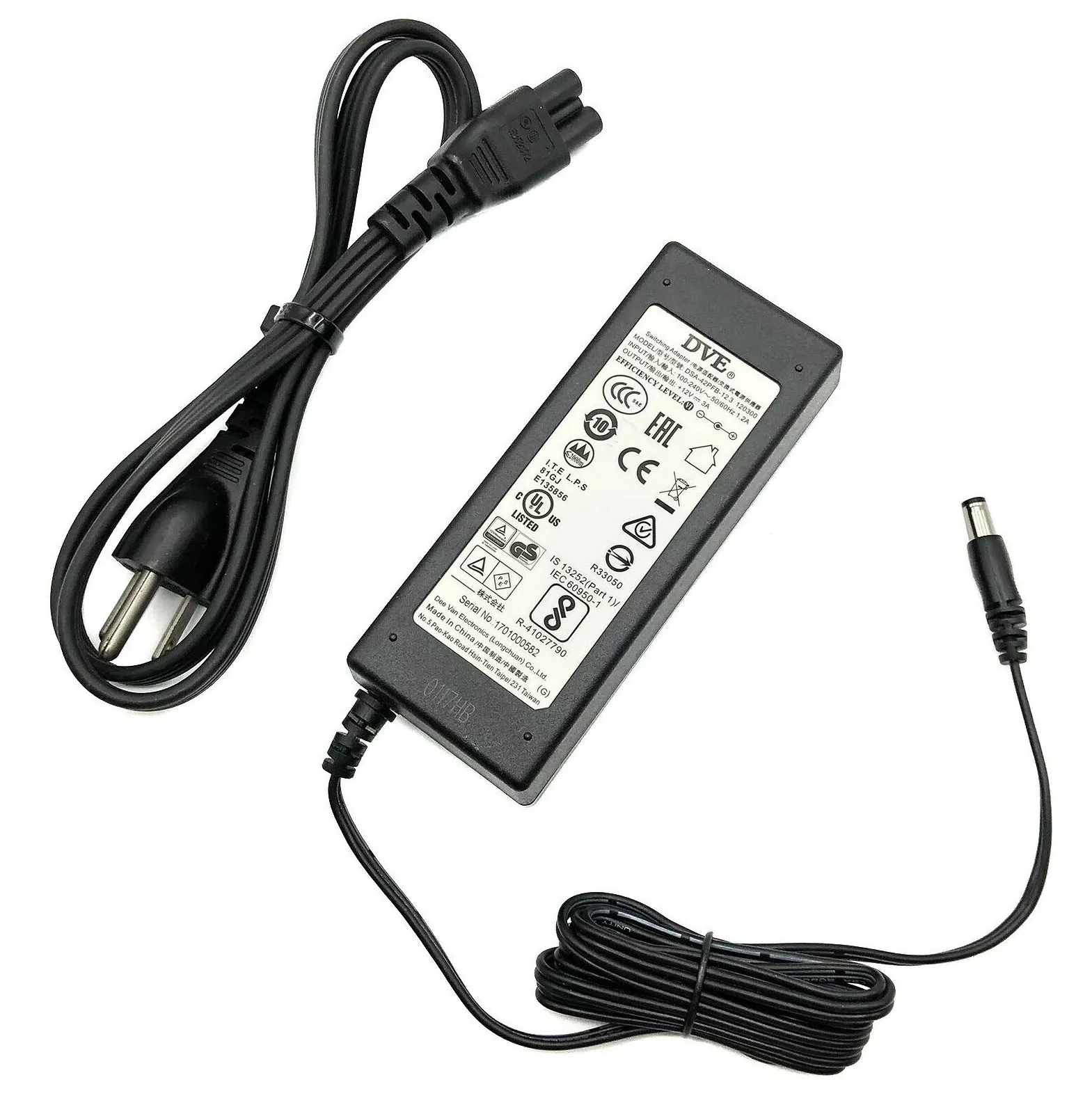 *Brand NEW*Genuine DVE 12V 3A 36W Switching Adapter Model DSA-42PFB-12 3 120300 Power Supply - Click Image to Close